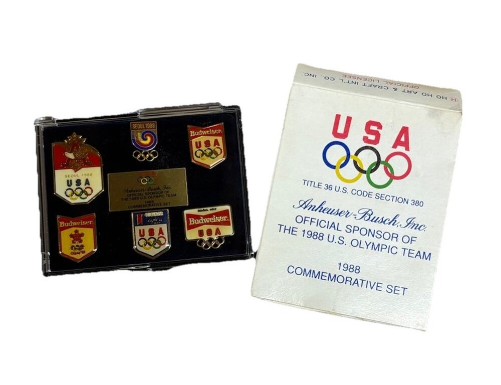 Vintage Anheuser Busch Budweiser Advertising Pin Set US Olympic Team 1988 Seoul